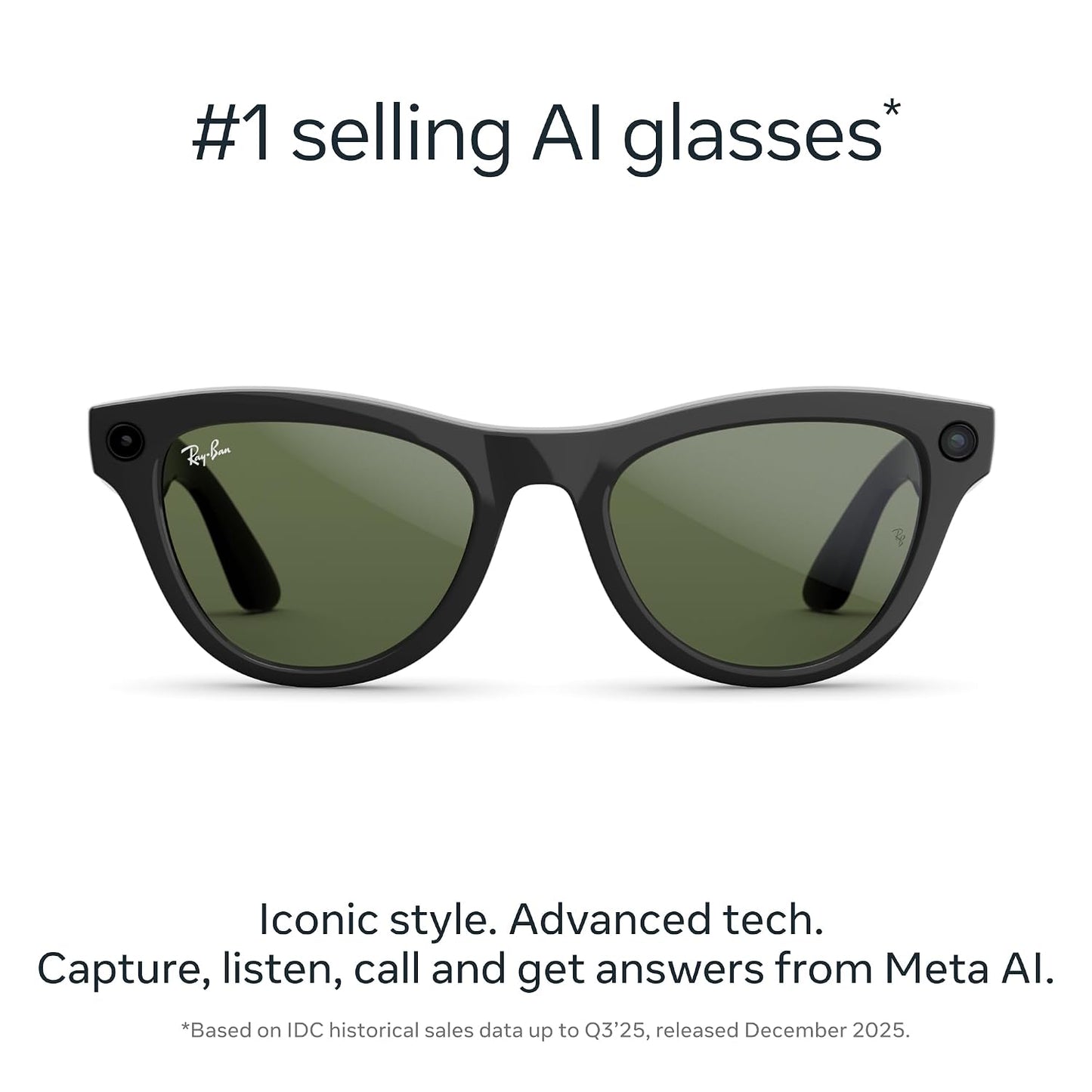 Meta Ray-Ban (Gen 2), Skyler, Shiny Black | Smart AI Glasses for Men, Women — 2x Battery Life — 3K Ultra HD Resolution