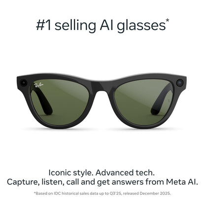 Meta Ray-Ban (Gen 2), Skyler, Shiny Black | Smart AI Glasses for Men, Women — 2x Battery Life — 3K Ultra HD Resolution