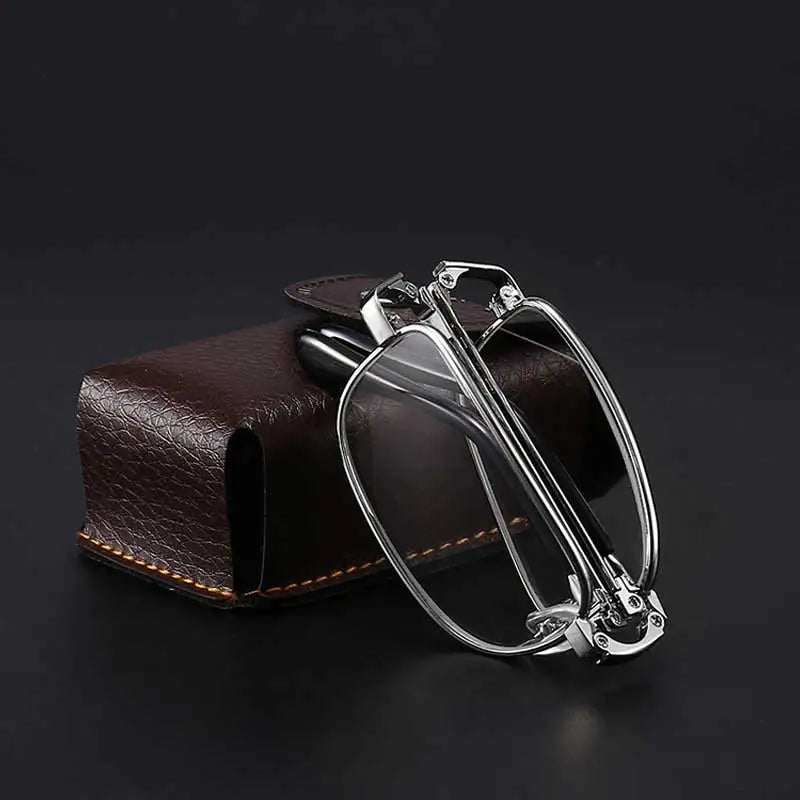 Foldable Reading Glasses Men Metal Rectangle Eyeglasses Frames Crystal Optics Lens Women Spectacle With Case VANLOOK 2020