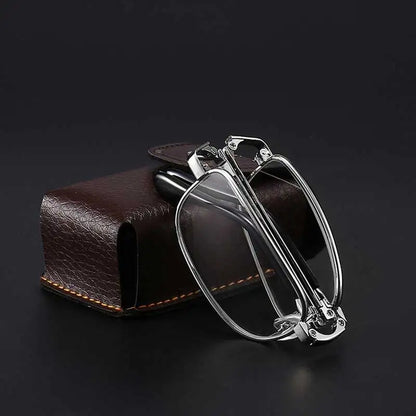 Foldable Reading Glasses Men Metal Rectangle Eyeglasses Frames Crystal Optics Lens Women Spectacle With Case VANLOOK 2020