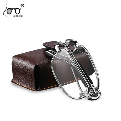 Foldable Reading Glasses Men Metal Rectangle Eyeglasses Frames Crystal Optics Lens Women Spectacle With Case VANLOOK 2020