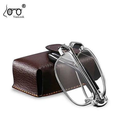 Foldable Reading Glasses Men Metal Rectangle Eyeglasses Frames Crystal Optics Lens Women Spectacle With Case VANLOOK 2020