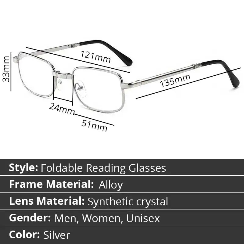 Foldable Reading Glasses Men Metal Rectangle Eyeglasses Frames Crystal Optics Lens Women Spectacle With Case VANLOOK 2020