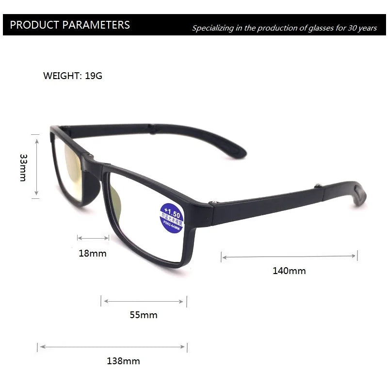 Foldable Reading Glasses Folding Women Men Square Vintage Presbyopia glasses with case Eyeglasses 1.0 1.5 2.0 2.5 3.0 3.5 4.0