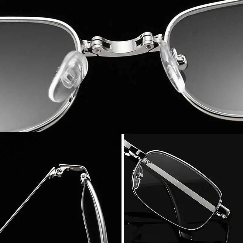 Foldable Reading Glasses Men Metal Rectangle Eyeglasses Frames Crystal Optics Lens Women Spectacle With Case VANLOOK 2020