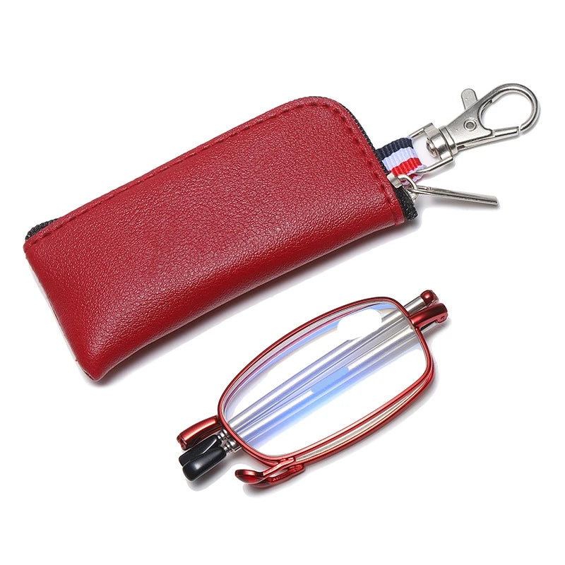 Men's Reading Glasses Foldable Glasses with Zipper Bag Metal Frame  Blue Light Resistant Glasses Prescription Glasses +100 +400