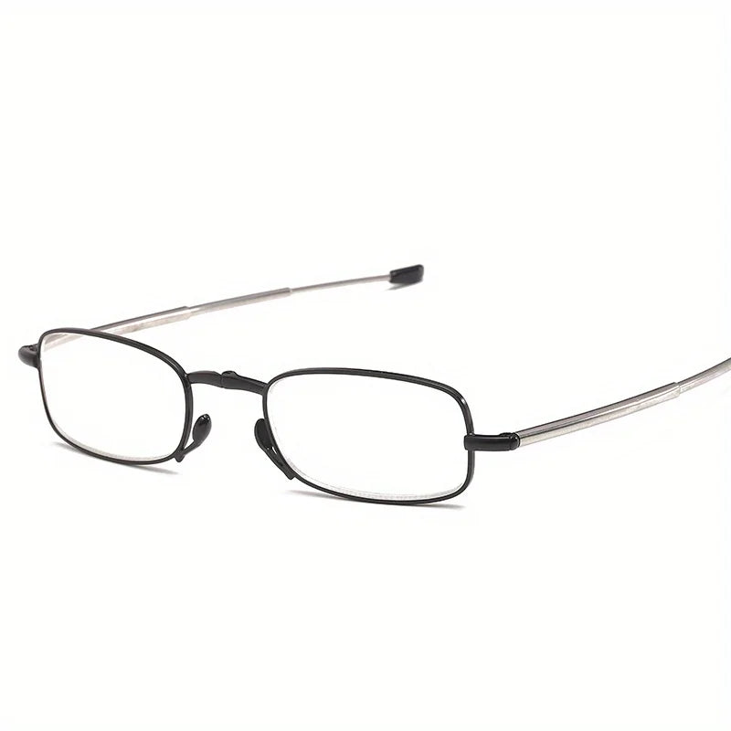Men's Reading Glasses Foldable Glasses with Zipper Bag Metal Frame  Blue Light Resistant Glasses Prescription Glasses +100 +400