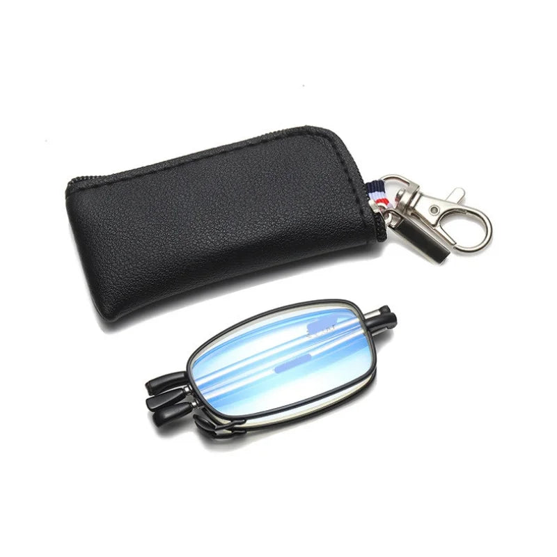 Men's Reading Glasses Foldable Glasses with Zipper Bag Metal Frame  Blue Light Resistant Glasses Prescription Glasses +100 +400