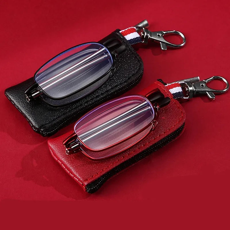 Men's Reading Glasses Foldable Glasses with Zipper Bag Metal Frame  Blue Light Resistant Glasses Prescription Glasses +100 +400